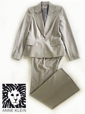 Anne Klein Classic Grey Professional Pantsuit Set Blazer & Trousers Size 4 EUC